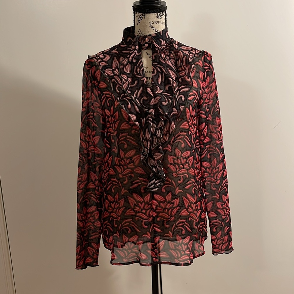 Marcopologna silk ruffle black printed blouse
